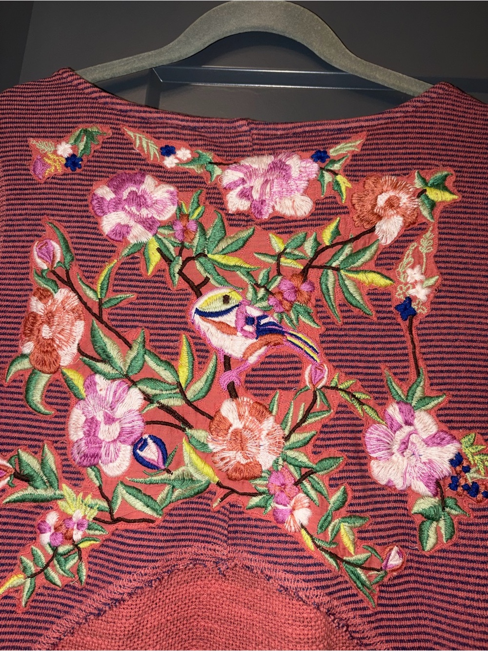 Soft Surroundings embroidered floral salmon pink coral tunic top size L - Picture 5 of 5
